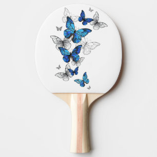 Blue Flying Butterflies Morpho Ping Pong Paddle