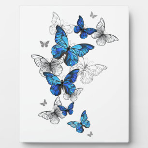 Blue Flying Butterflies Morpho Plaque