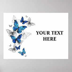 Blue Flying Butterflies Morpho Poster
