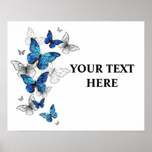 Blue Flying Butterflies Morpho Poster