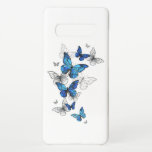 Blue Flying Butterflies Morpho Samsung Galaxy Case<br><div class="desc">Flying Blue Butterflies morpho and white butterflies on a light abstract background. Morpho. Design with blue butterflies morpho.</div>