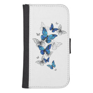 Blue Flying Butterflies Morpho Samsung S4 Wallet Case