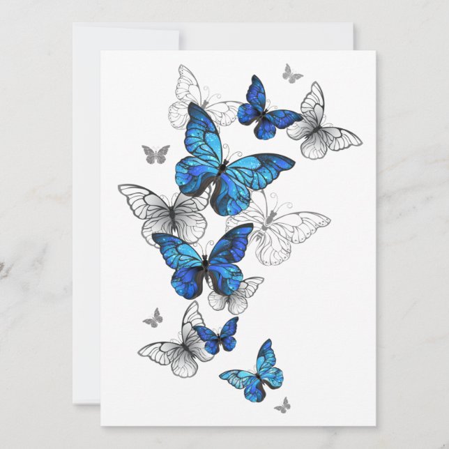 Blue Flying Butterflies Morpho Save The Date (Front)