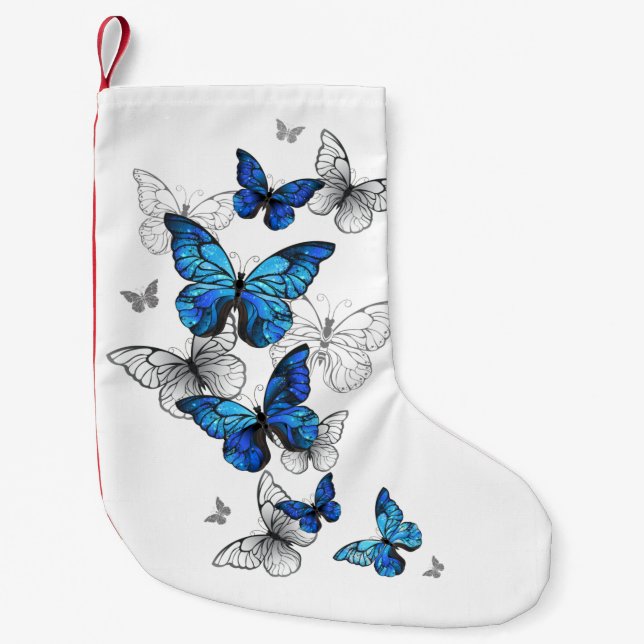 Blue Flying Butterflies Morpho Small Christmas Stocking (Front)