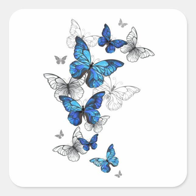 Blue Flying Butterflies Morpho Square Sticker (Front)