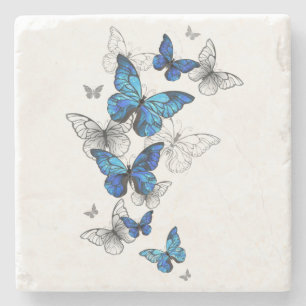 Blue Flying Butterflies Morpho Stone Coaster
