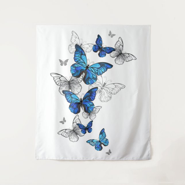 Blue Flying Butterflies Morpho Tapestry (Front)