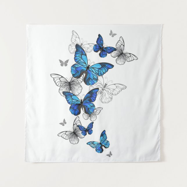 Blue Flying Butterflies Morpho Tapestry (Front)