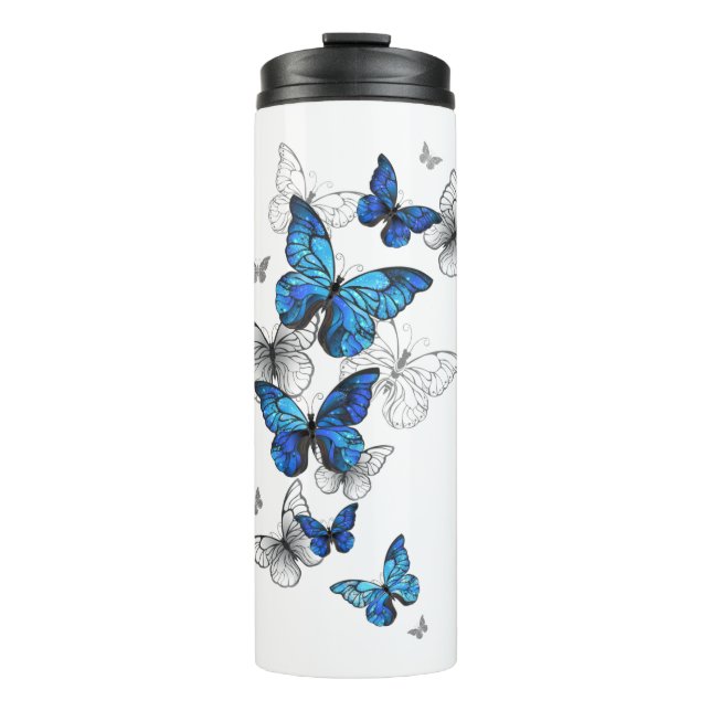 Blue Flying Butterflies Morpho Thermal Tumbler (Front)