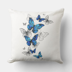 Blue Flying Butterflies Morpho Throw Pillow