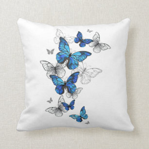 Blue Flying Butterflies Morpho Throw Pillow