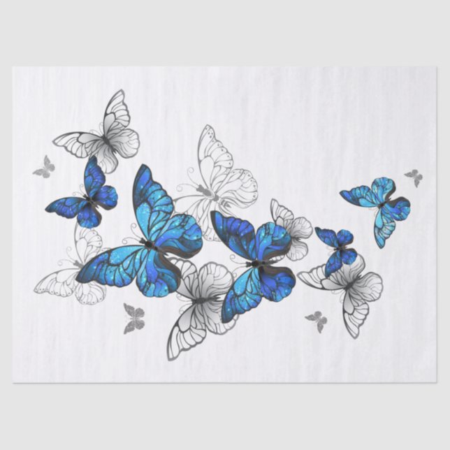 Blue Flying Butterflies Morpho Tissue Paper (Front)