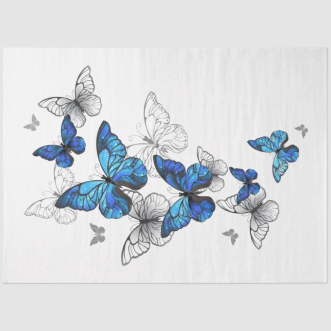 Blue Flying Butterflies Morpho Tissue Paper (Front)