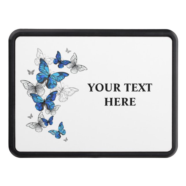 Blue Flying Butterflies Morpho Trailer Hitch Cover (Front)