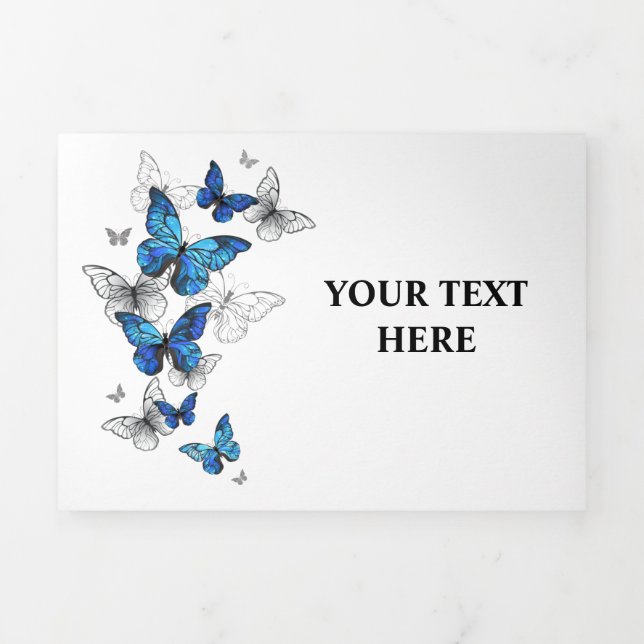 Blue Flying Butterflies Morpho Tri-Fold Card (Cover)
