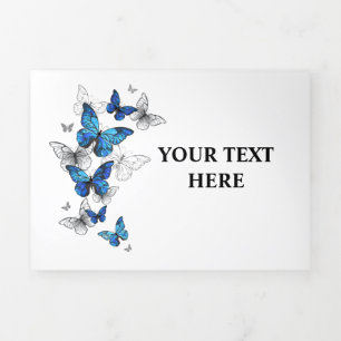 Blue Flying Butterflies Morpho Tri-Fold Invitation