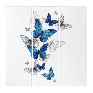 Blue Flying Butterflies Morpho Triptych