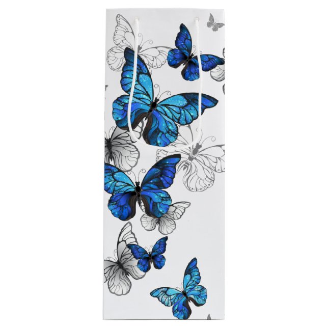 Blue Flying Butterflies Morpho Wine Gift Bag (Front)