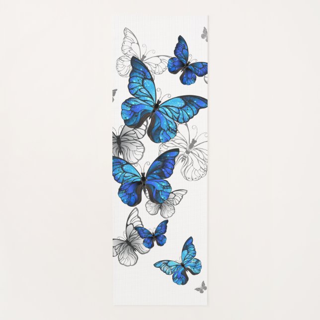 Blue Flying Butterflies Morpho Yoga Mat (Front)
