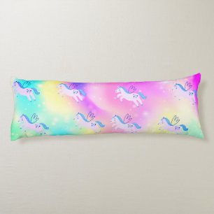 Blue Flying Unicorns Rainbow Body Pillow