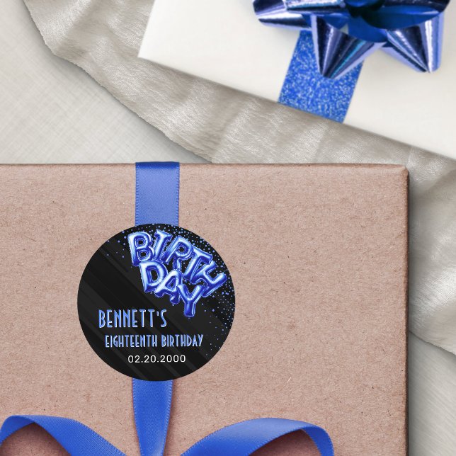 Blue Foil Balloons Birthday Classic Round Sticker (Creator Uploaded)