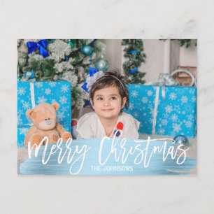 Blue Foil Christmas Happy Holidays Family PHOTO Holiday Postcard