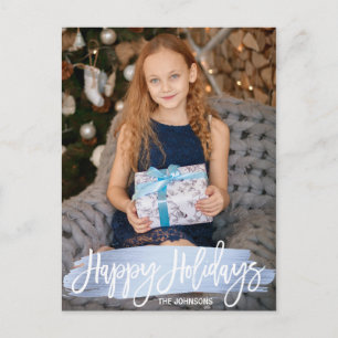 Blue Foil Christmas Happy Holidays Family PHOTO Holiday Postcard