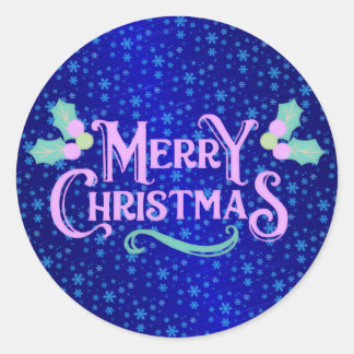 Blue Foil Snowflakes Merry Christmas Classic Round Sticker