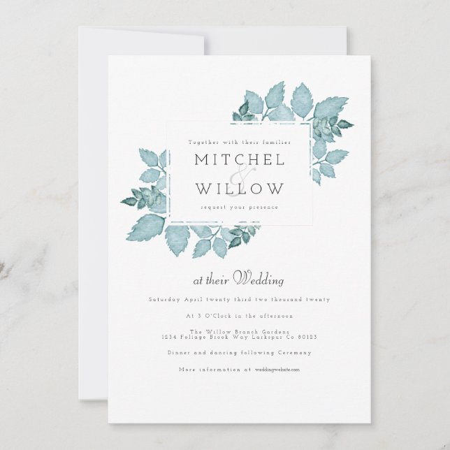Blue Foliage Watercolor | Wedding Invite (Front)