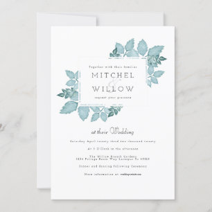 Blue Foliage Watercolor   Wedding Invite