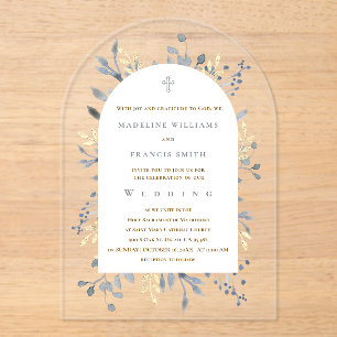  blue foliage wedding acrylic invitation