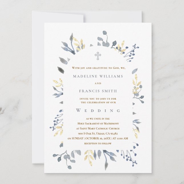  blue foliage wedding acrylic invitation (Front)