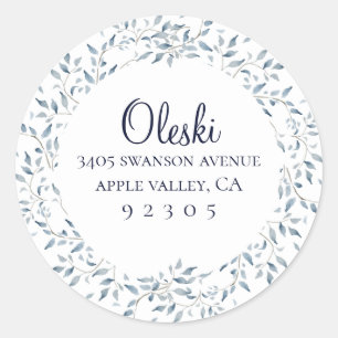 Blue Foliage Wreath Return Address Sticker