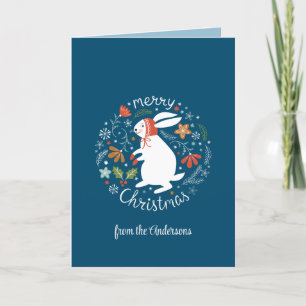 Blue Folk Art Christmas Thank You Card
