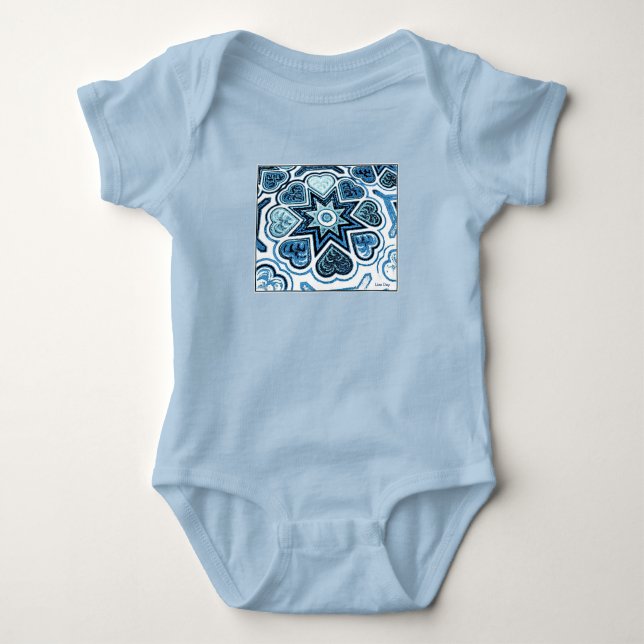 Blue Folk Art Hearts Infant Creeper (Front)