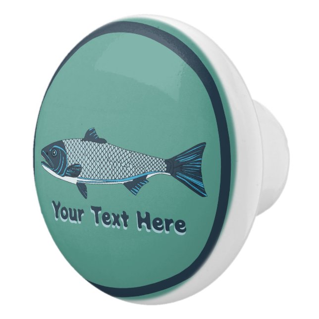 Blue Folk Art Trout/Salmon Ceramic Knob (Right)