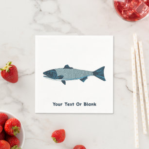 Blue Folk Art Trout/Salmon Napkin