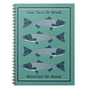 Blue Folk Art Trout/Salmon Notebook