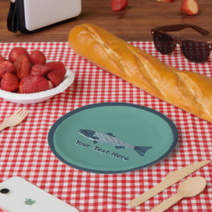 Blue Folk Art Trout/Salmon Paper Plate