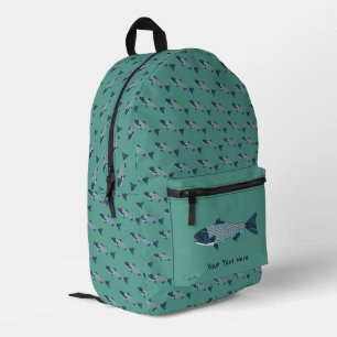 Blue Folk Art Trout/Salmon Printed Backpack