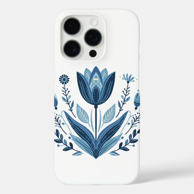 Blue Folk Floral Pattern Case-Mate iPhone Case (Back)