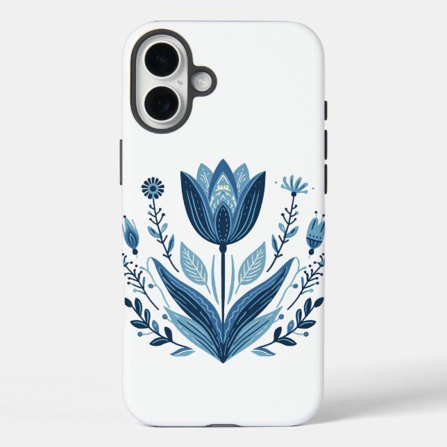 Blue Folk Floral Pattern Case-Mate iPhone Case (Back)