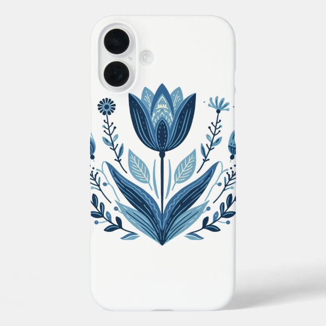 Blue Folk Floral Pattern Case-Mate iPhone Case (Back)