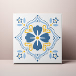 Blue Folk Flower Azulejo Tile<br><div class="desc">Decorate the office with this Blue Folk Flower design. You can customize this further by clicking on the "PERSONALIZE" button. Change the background colour if you like. For further questions please contact us at ThePaperieGarden@gmail.com.</div>