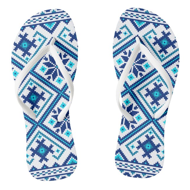  Blue Folk Pattern Ornament Flip Flops (Footbed)