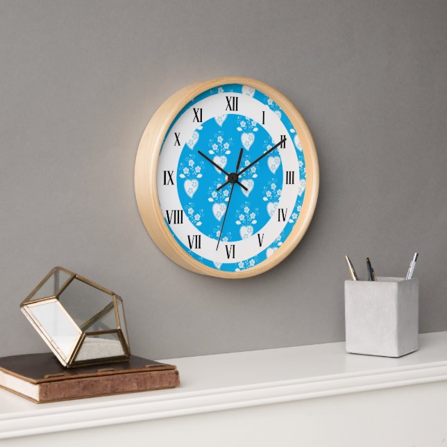 Blue folk Portuguese heart in blossom    Clock (Office)