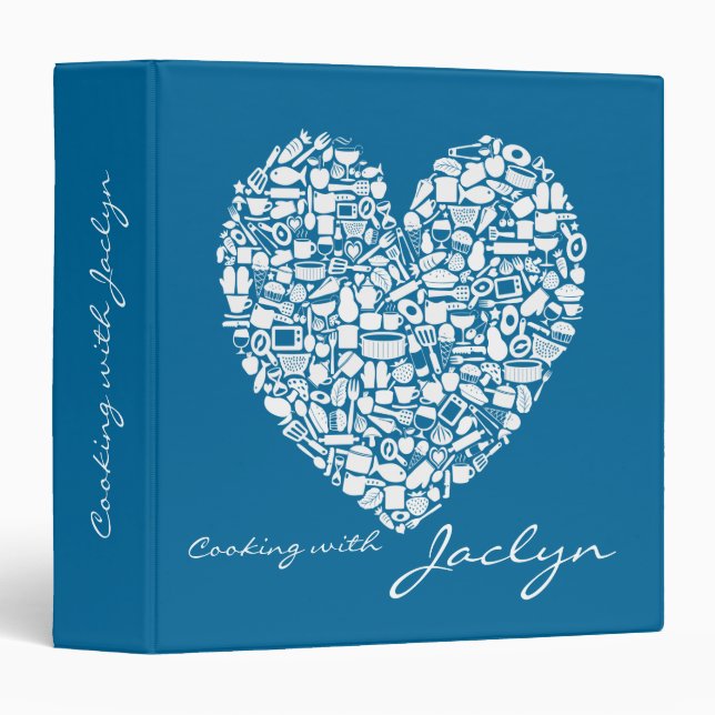 Blue Food Heart Recipe Personalized Name Binder (Front/Spine)