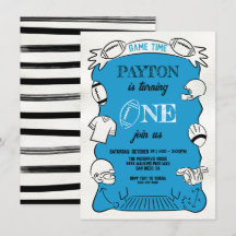 Blue Football 1st One Hand drawn Birthday