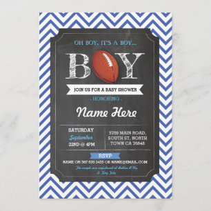 Blue Football Boy Baby Shower Rugby Invitation