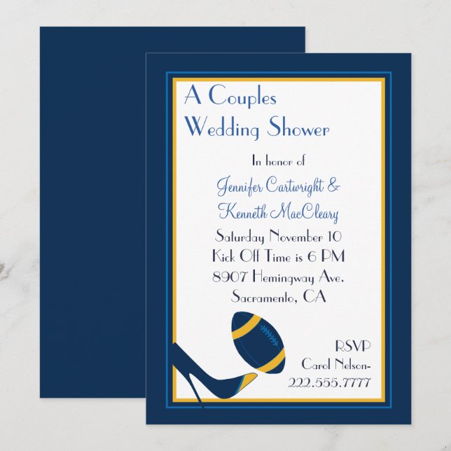 Blue Football Couples Wedding Shower Invitation (Front/Back)